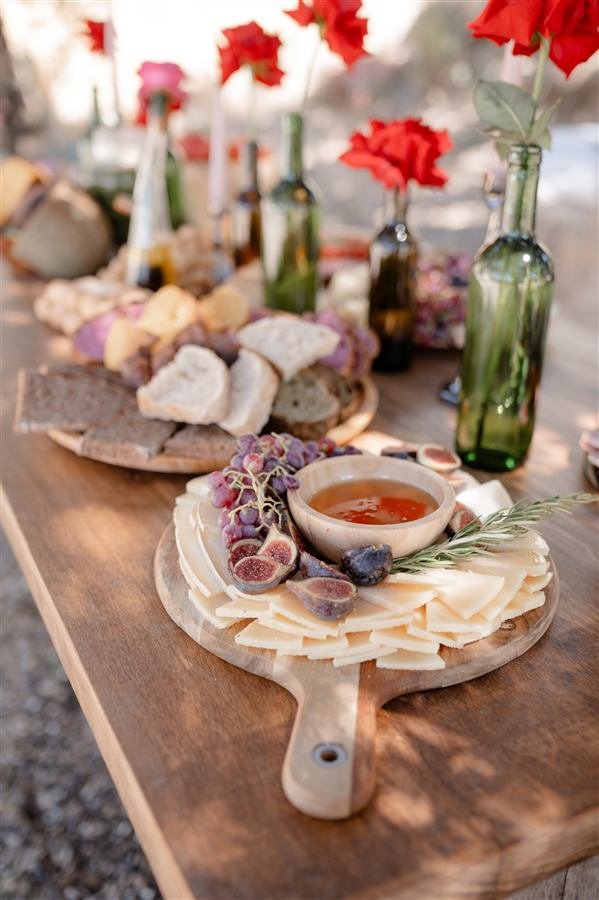 The tasting spread: local cheese, olives and bread